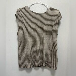 Objects without meaning 100% linen Casual Striped Beige and Black Women's Tee
